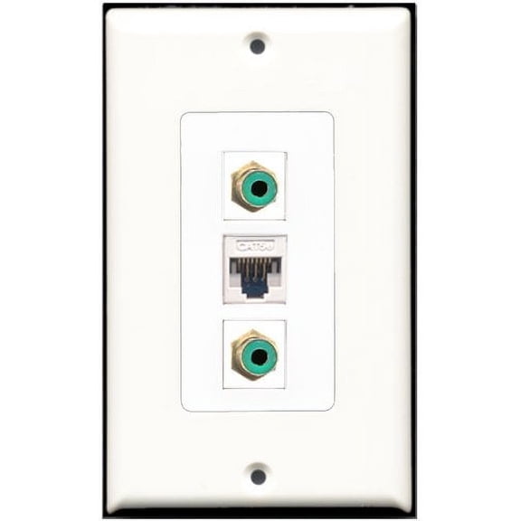 RiteAV - 2 Port RCA Green 1 Cat5e Ethernet White Wall Plate Decorative