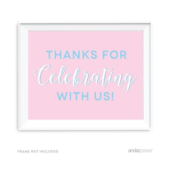 Signature Pink and Blue Gender Reveal Baby Shower, 8.5x11-inch Party Sign, Thank You for Celebrating With Us