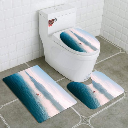 CHAPLLE Kayaks in Lake Tourists Kayaking on Bay Kotor Near 3 Piece Bathroom Rugs Set Bath Rug Contour Mat and Toilet Lid Cover