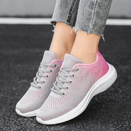 

Fashion Ombre Color Running Shoes Lightweight Lace Up Woven Sneakers Women s Footwear