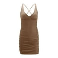 thumbnail image 4 of LNWUY Bodycon Halter Mini Dresses for Women Going Out Club Dress Backless V Neck Summer Short Dress Cocktail Party Dresses Brown M, 4 of 6