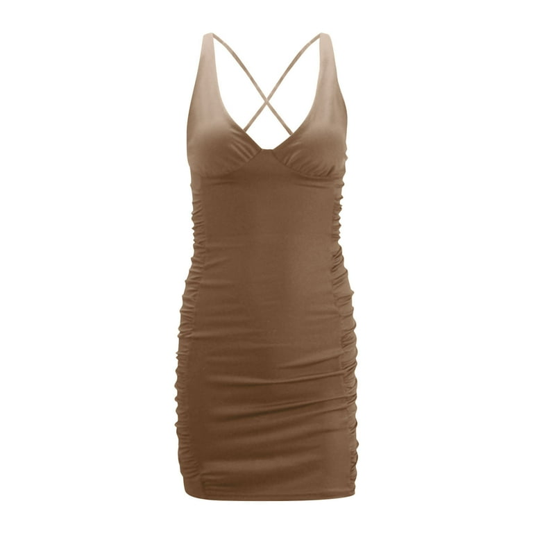 knee length dresses for ladies Brown Corset Cami Mini Dress