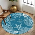 thumbnail image 2 of Round Rug 5Ft Washable Non-Slip, Blue Coastal Circle Area Rugs for Living Room Bedroom, Starfish Coral Summer Beach Ocean Indoor Floor Mats Carpet Runner for Home Decor Aesthetic, 2 of 8