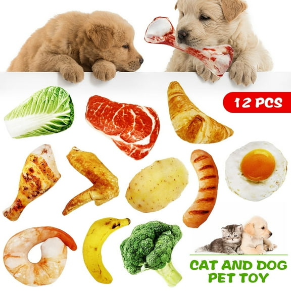 LNKOO 12 Pack Dog Squeaky Toys, Plush Chew Puppy Toys, Stuffed Dog Toy Set Cute Bulk Dog Toys Soft Food Shape Pet Toy with Squeakers for Small Medium Dog
