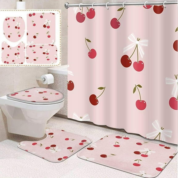 4 Pcs Bathroom Sets with Shower Curtain and Rugs, Car Kids Funny Construction, Bathroom Decor Truck Cute Vehicle Tractor Shower Curtain Sets for Bathroom Decor