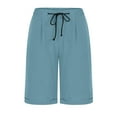 thumbnail image 4 of Women's Knee Length Pants Elegant Baggy Breathable Soft Lounge Shorts for Summer Trendy Casual Drawstring Elastic Waist Solid Color Wide Leg Shorts with Pockets, 4 of 6