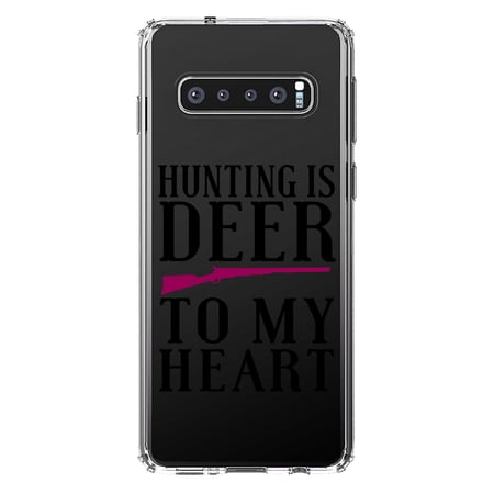 DistinctInk Clear Shockproof Hybrid Case for Samsung Galaxy S10+ PLUS (6.4 Screen) - TPU Bumper Acrylic Back Tempered Glass Screen Protector - Hunting is DEER to My Heart