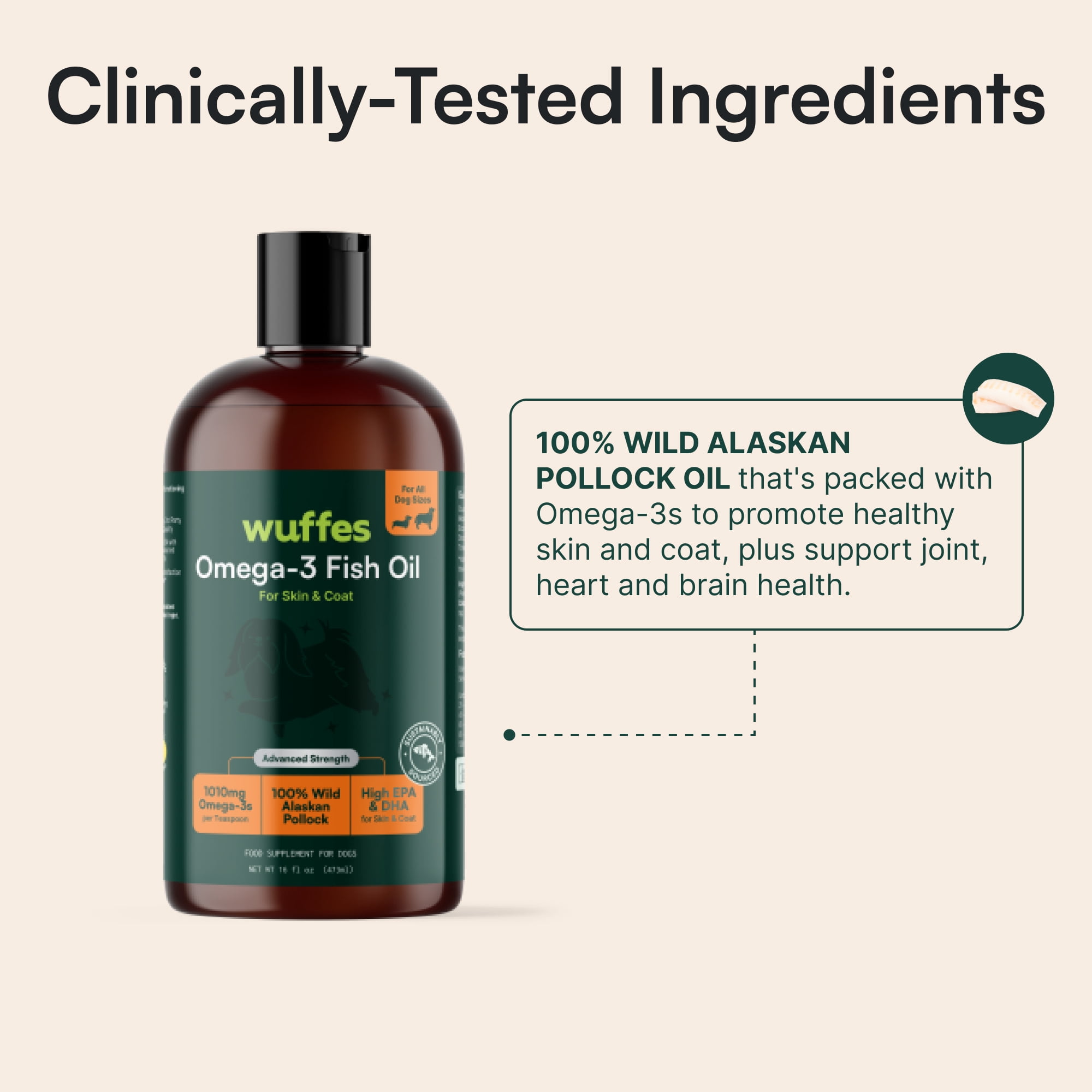 Wuffes Advanced Omega 3 Fish Oil for Dogs, Natural EPA & DHA Fatty Acids, Supports Healthy Skin and Coat, Joint Nutrition, Digestion & Immune System - 100% Pure Wild Alaskan Fish Oil, 16 Oz