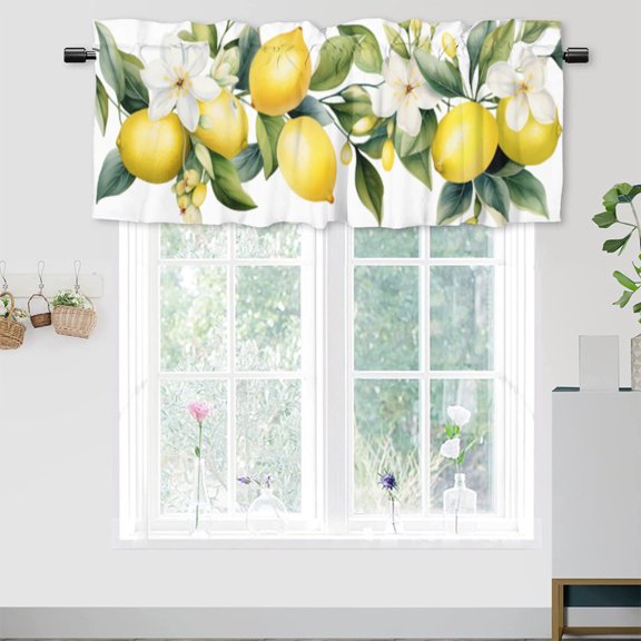 Yellow Lemon Printed Window Curtains Valances Watercolor Cute Fruit Flowers Window Valance for Living Room Bedroom, Kitchen Valance Rod Pocket Window Curtain 54 by 18 in, 1 Panel