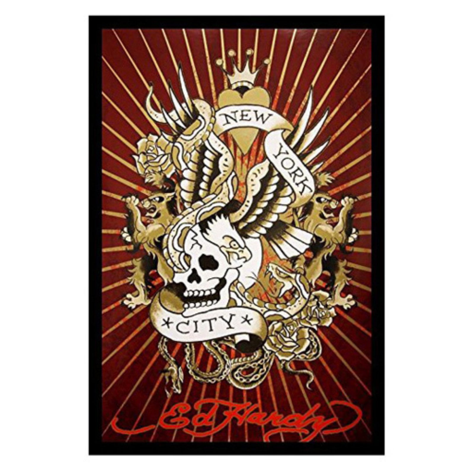BuyArtForLess Ed Hardy New York City Skull Tattoo Poster Framed Wall