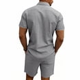 thumbnail image 3 of GrmtClth Men's Casual Linen Henley Short Set, Breathable Short Sleeve Shirt & Relaxed Fit Shorts Ideal for Daily Wear and Outdoor Activities Gray L, 3 of 4