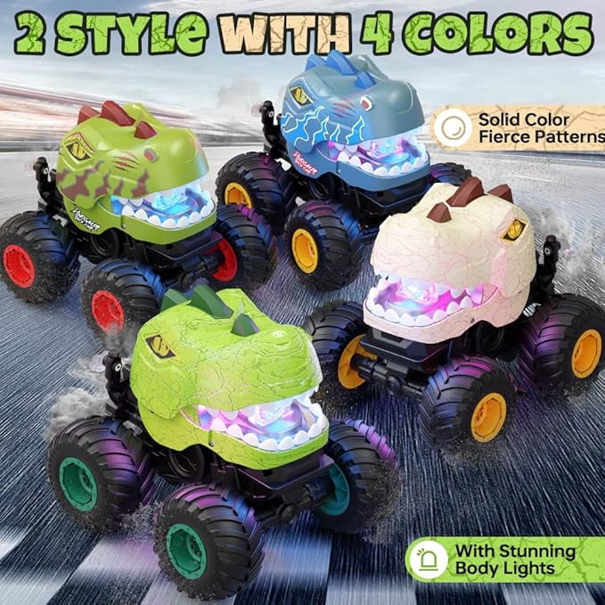 Drefirsa Dinosaur Remote Control Car for Boys Age 4-7 8-12, Monster Truck for Boy with Light, Sound, and Stunts