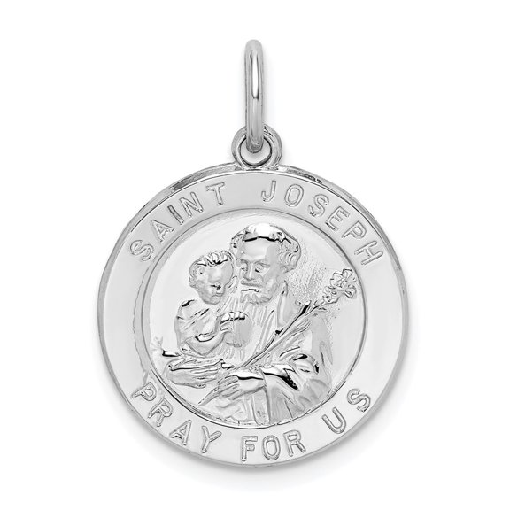 Diamond2Deal 925 Sterling Silver Rhod-Plated Saint Joseph Medal Charm Pendant for Women (L- 1.03 inch, W- 0.79 inch)