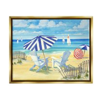Stupell Industries Summer Sun Sailboat Chairs Painting Metallic Gold Floating Framed Canvas Print Wall Art, Design by Paul Brent