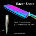 thumbnail image 2 of Santoku Knife 7 Inch WELLSTAR, Super Sharp German Steel Kitchen Cooking Knife with Comfortable Handle and Rainbow Titanium Coating for Chopping Slicing Dicing and Mincing of Meat Vegetables and Fruits, 2 of 8