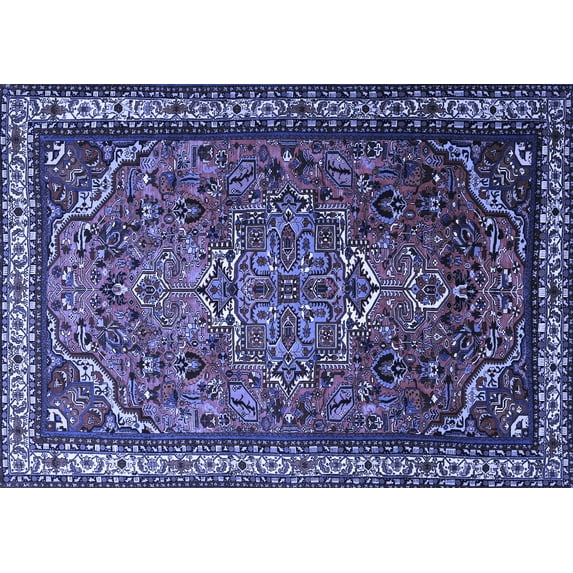 Ahgly Company Machine Washable Indoor Rectangle Medallion Blue Traditional Area Rugs, 7' x 9'