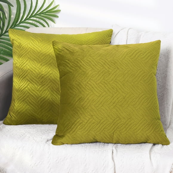 Funda de cojín de terciopelo tejido REGALWOVEN Pack de 2 Cuadrada Suave Fundas Decorativas de Cojín Amarillo 18" x 18"