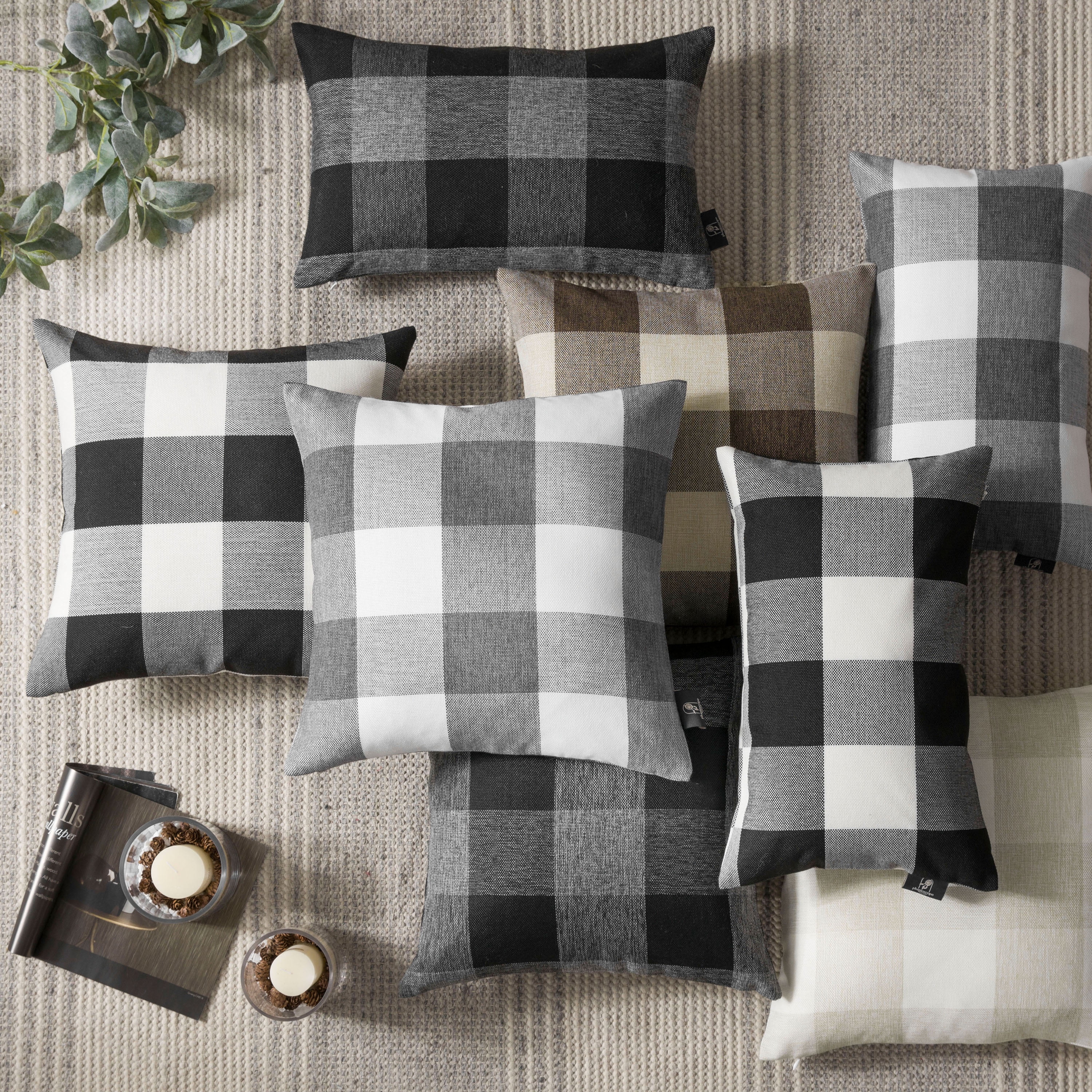 Buffalo Checker Plaids Series Cushion Square Decorative Throw Pillow Cusion for Couch, 18" x 18", Gray, 2 Pack