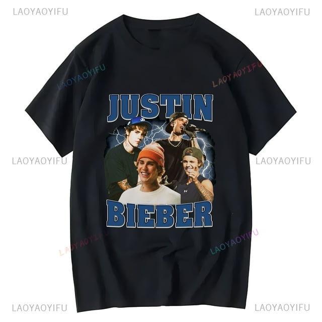 Nouveau T-shirt à Manches Courtes et Col Rond avec Affiche de Couverture Justin Bieber Printemps/été 2024 Mode Décontractée Unisexe T-shirt Mode Urbaine 2 TTG