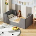 thumbnail image 2 of Costway Soft Velvet Fabric Upholstered Children Floor Bed with Safety Rails & Headboard Gray, 2 of 10