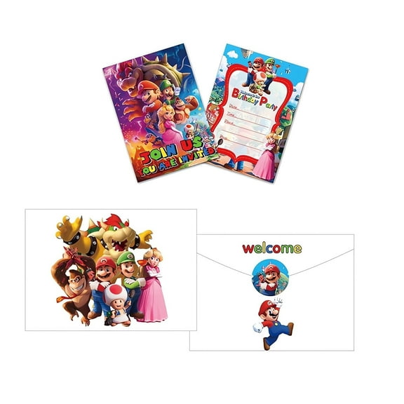 12Pcs Mario Theme Birthday Party Invitation Cards for Kids,12 Stickers & 12 Envelopes.