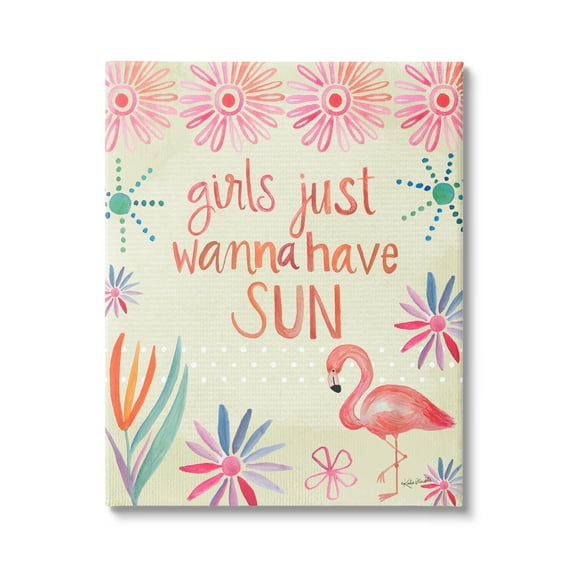 Stupell Industries Girls Wanna Have Sun Tropical Summer Floral Pattern Graphic Art Gallery Wrapped Canvas Print Wall Art, Design by Katie Doucette