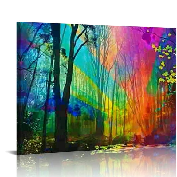 Pratyus Rainbow Forest Rainbow Sky Psychedelic Art Canvas Prints Wall Art for Home Decor Ready To Hang Room Wall Decor 16x12in