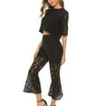 thumbnail image 5 of CHUMUD Lounge Sets for Women Petite 2 Piece Summer Casual Short Sleeve Crop Tops High Waisted Pants Hollow Out Lace Tracksuit Matching Set Party Office Work, 5 of 6