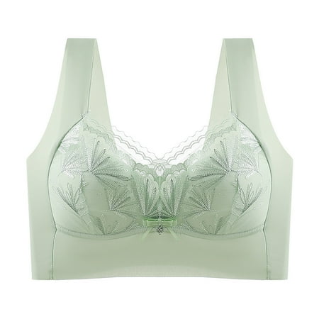 SMihono Womens Lace Floral Bras Push Up Gathering Minimizer Bra Full Coverage Bra Seamless Comfortable Breathable Underwear Green XXL