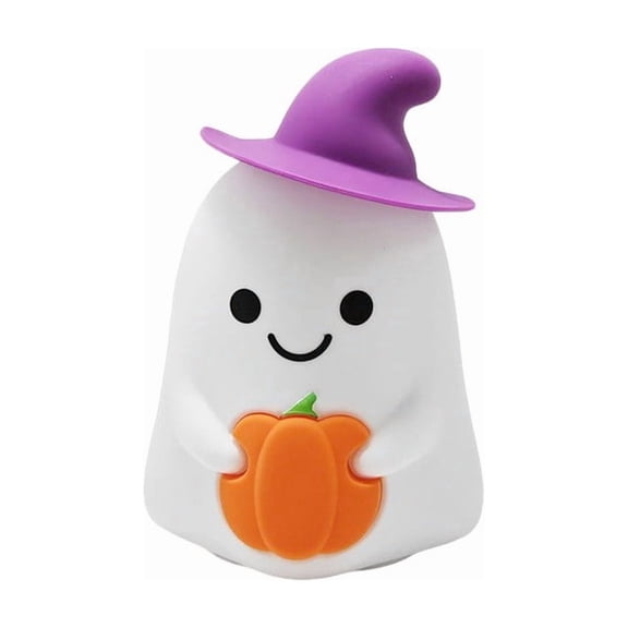 Tdxkok Halloween Ghost Silicone Night Light Cute Witch Hat Ghost Holding Pumpkin Tap Control Rechargeable Bedside Lamp Kids Halloween Decor Soft Ambient Lighting