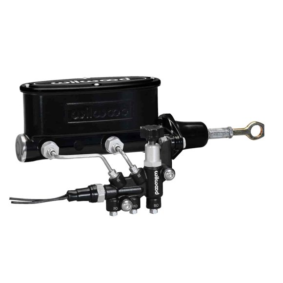 HV Tandem M/C Kit w L/H Bracket & Prop Valve - 7/8" Bore,Black-W/Push. - Early Mustang