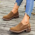 thumbnail image 5 of Willtoo Ankle Boots for Women Low Heel Suede Platform Heeled Short Booties Chunky Heel Side Zipper Round Toe Lug Sole Fall Boots Non Slip Outdoor Walking Shoes Light Brown, 5 of 5