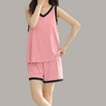 thumbnail image 2 of Feancey Plus Size Pajama Short Sets for Women Colorblock Casual Pjs Shorts Set Ruffle Tank Tops Sleepwear Two Piece Built in Bra Loung 2 Piece Outfits 90 Percent Off Clearance Sale Pink XXL, 2 of 9