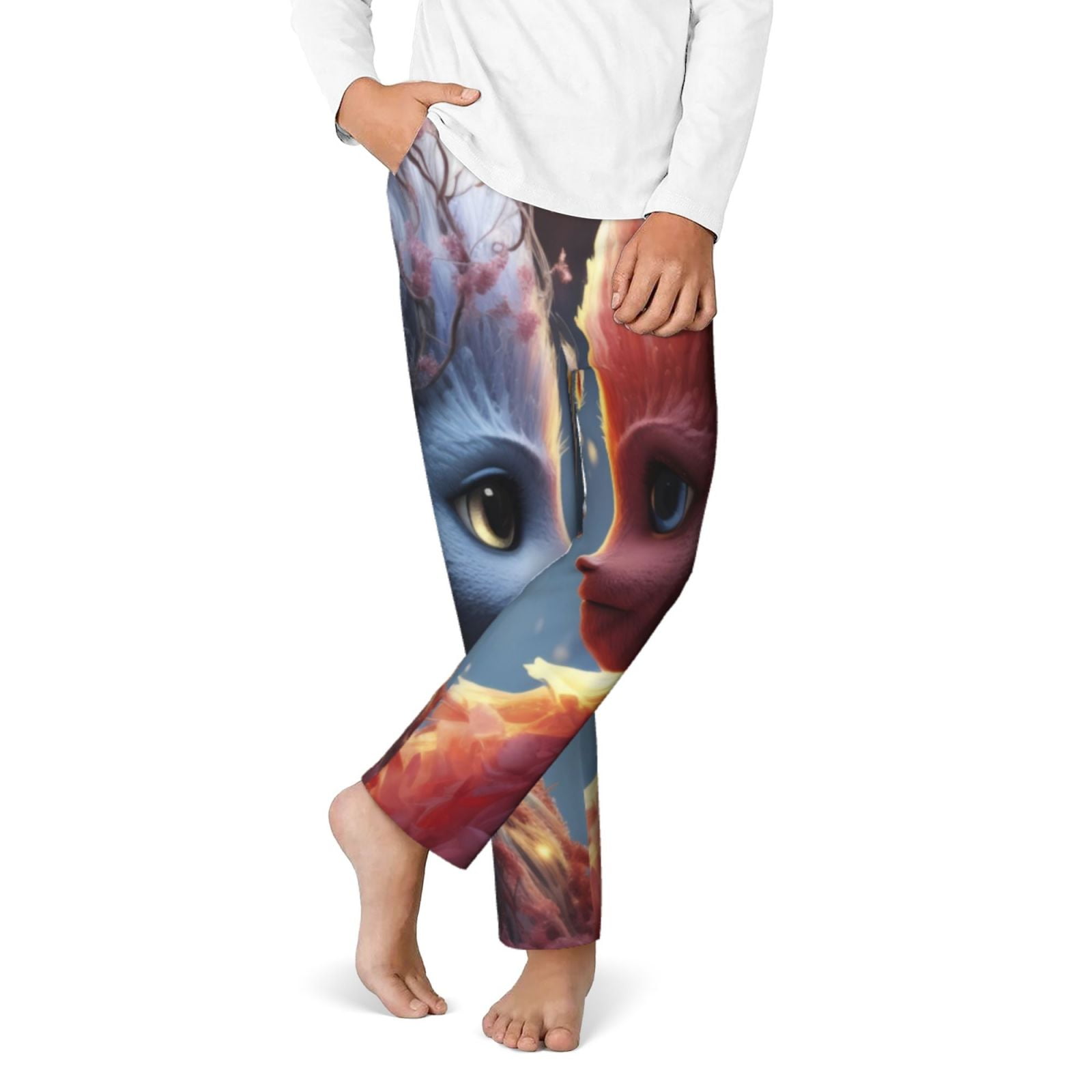Xecao Cute Red And White Elf Print Teenagers' Pajama Pants Long Sleep Pants Soft Elastic Waist Pajama Bottoms Elastic waist with 2 Pockets 5-16 Years-Small