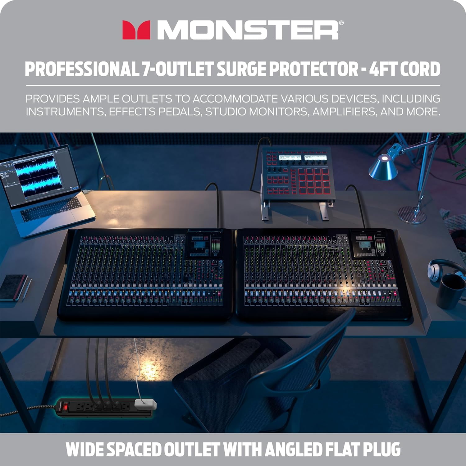 Monster Pro MI Surge Protector – 7 Outlet, 1350 Joule, Fireproof MOV Technology