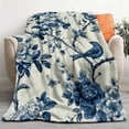 thumbnail image 6 of 1pc Lightweight Flannel Blanket - Blue Birds & Blossoms Vintage Floral Print, Soft All-Season Throw for Home, Car, Camping, Office - Cozy Decorative Bedding Accessory, Blanket for Bed, Car Comfort It, 6 of 10