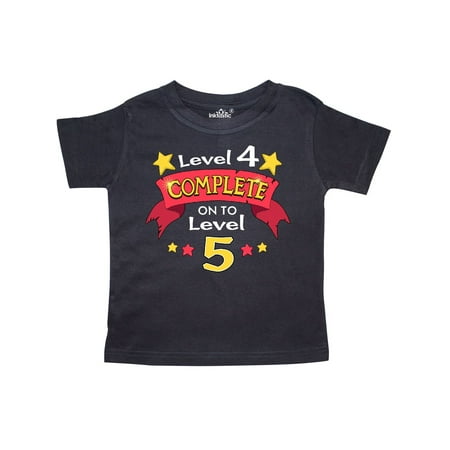 

Inktastic Level 4 Complete On to Level 5 5th birthday level up Gift Toddler Boy or Toddler Girl T-Shirt