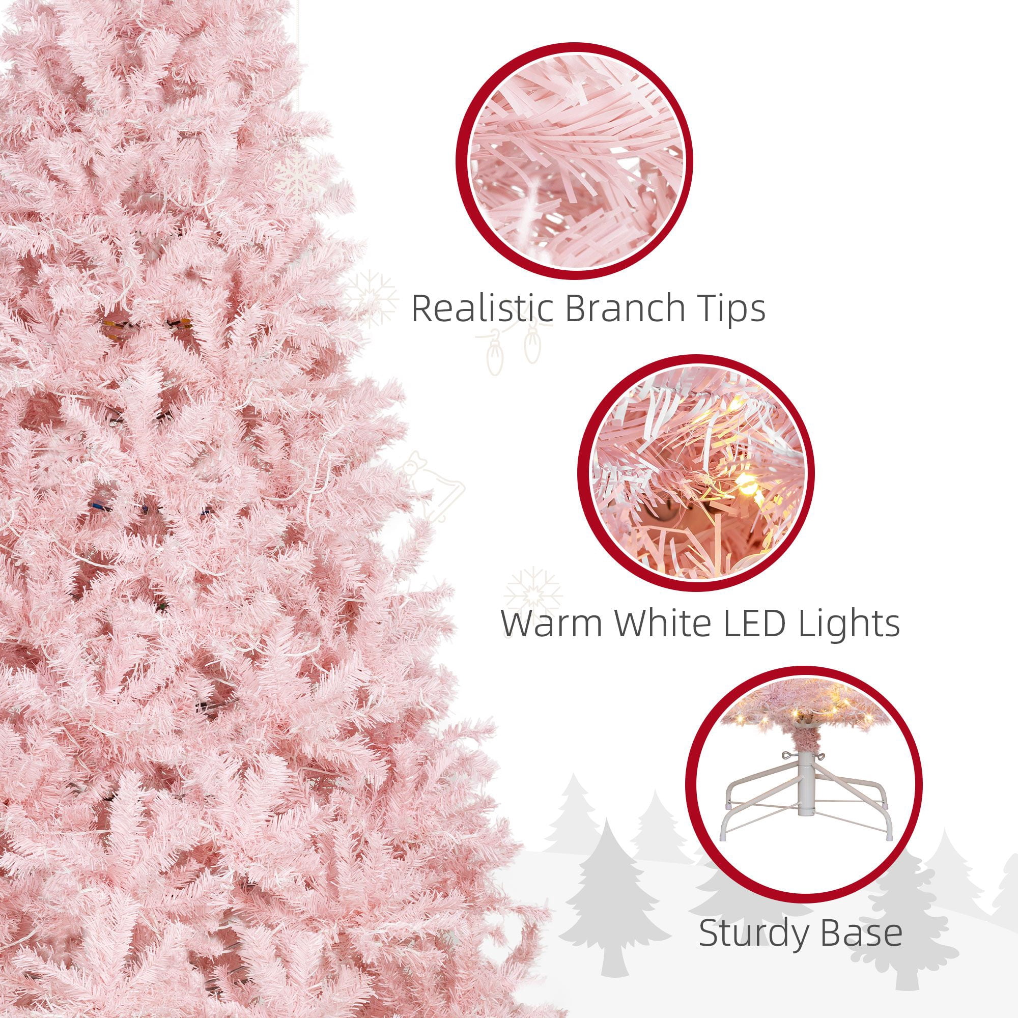 7.5 ft Pre-Lit Artificial Christmas Tree with 500 Warm White LED Lights and 1346 Tips, Hinged Sections, Metal Base, Indoor Holiday Decoration