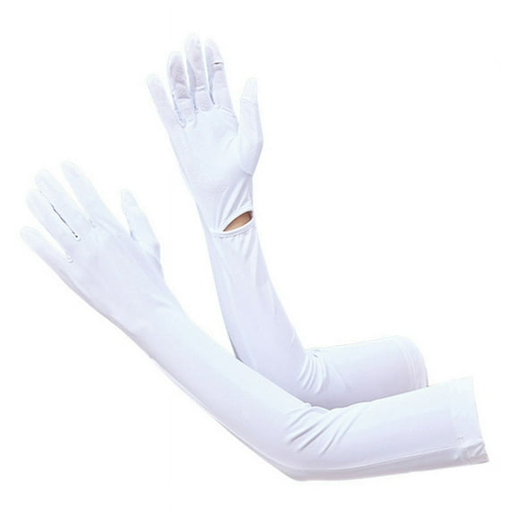 Women UV Long Sun Protection Gloves Touchscreen Arm Sun Driving Gloves UPF 50  for Outdoor Sports Cycling White