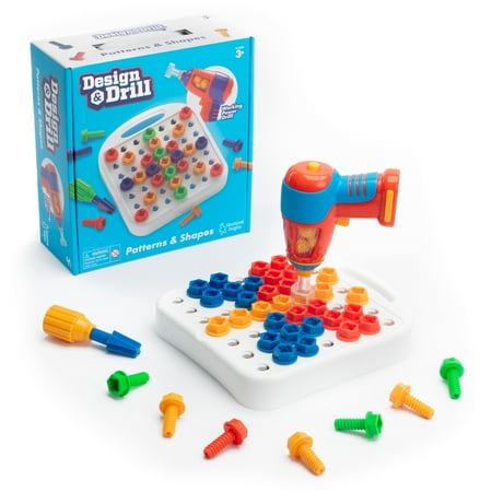 Educational Insights Design & Drill Patterns & Shapes Toy with Electric Drill, Preschool STEM & Take Apart Plastic Toy, Boys and Girls Ages 3, 4, 5+