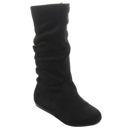 LINK GD92 Girl's Mid-Calf Solid Color Flat Heel Slouch Boots