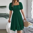 thumbnail image 7 of Womens Casual Dresses Spring Summer Square Neck Solid Color Short Sleeve Ruffled A Line Women Dress Streetwear, 7 of 7