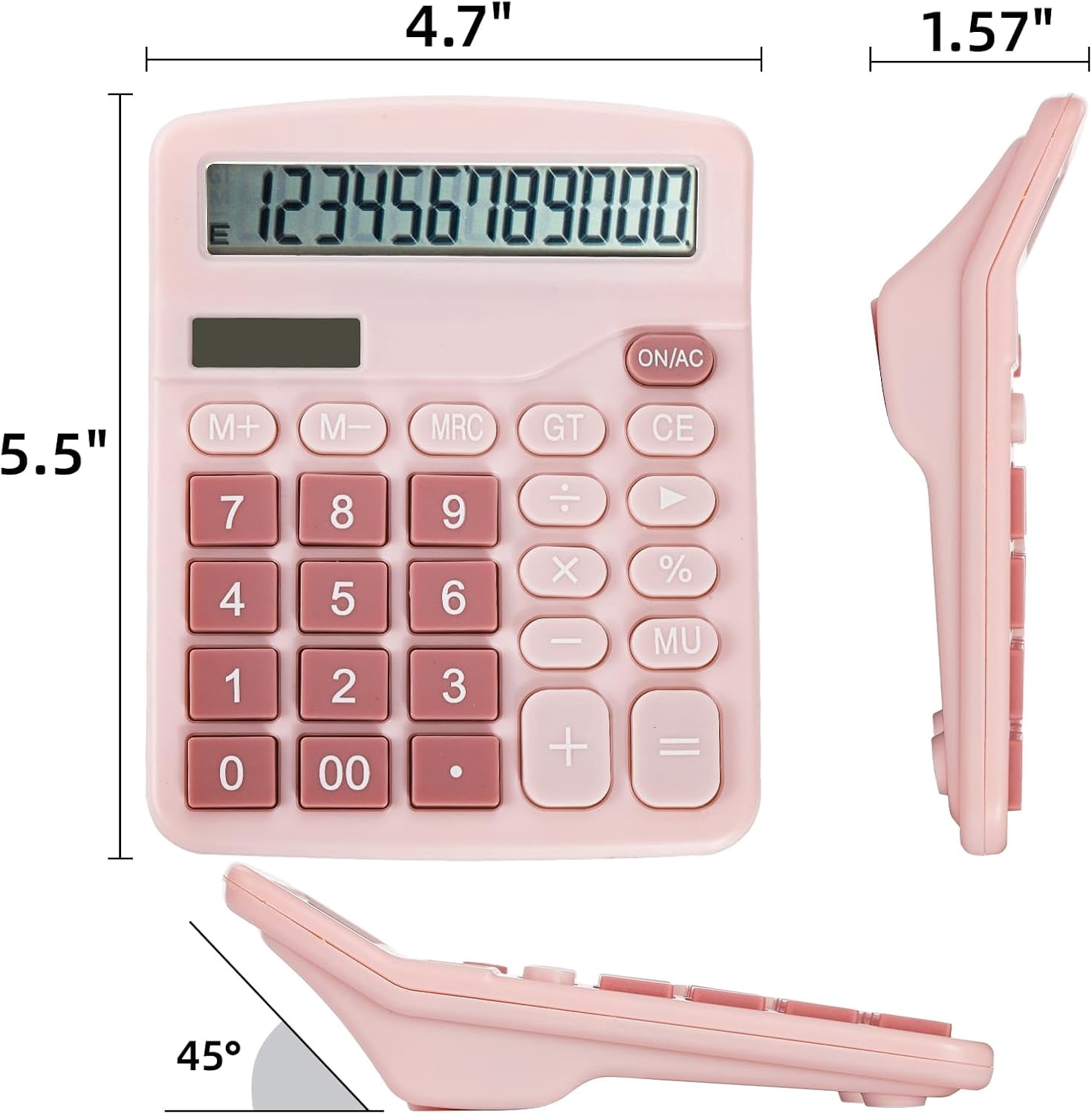 4 Pack Handheld Desktop Calculators, Solar Battery Dual Power Basic Calculator 12 Digit Large Display, Standard Functional Desk Big Sensitive Button for Office Home School Pink Blue