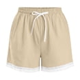 thumbnail image 7 of Women's Lace Trim Shorts, High Waisted Linen Look Casual Shorts with Drawstring and Pockets, Summer Beach Vacation Resort Outdoor Daily Wear Loose Fit Flowy Bottoms Beige M, 7 of 7