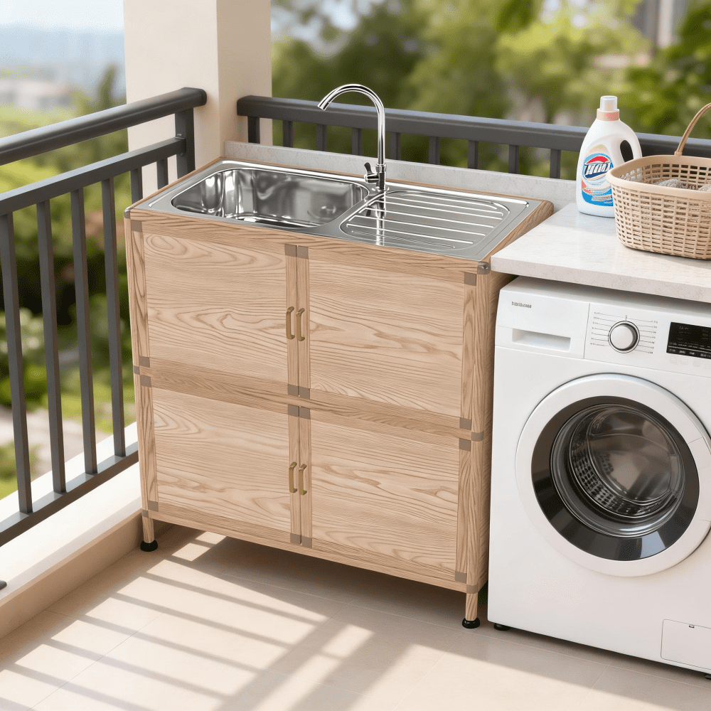 Freestanding Stainless Steel Utility Sink with Cabinet, Laundry & Outdoor Sink Station (32.68"D x 16.93"W x 32.68"H)
