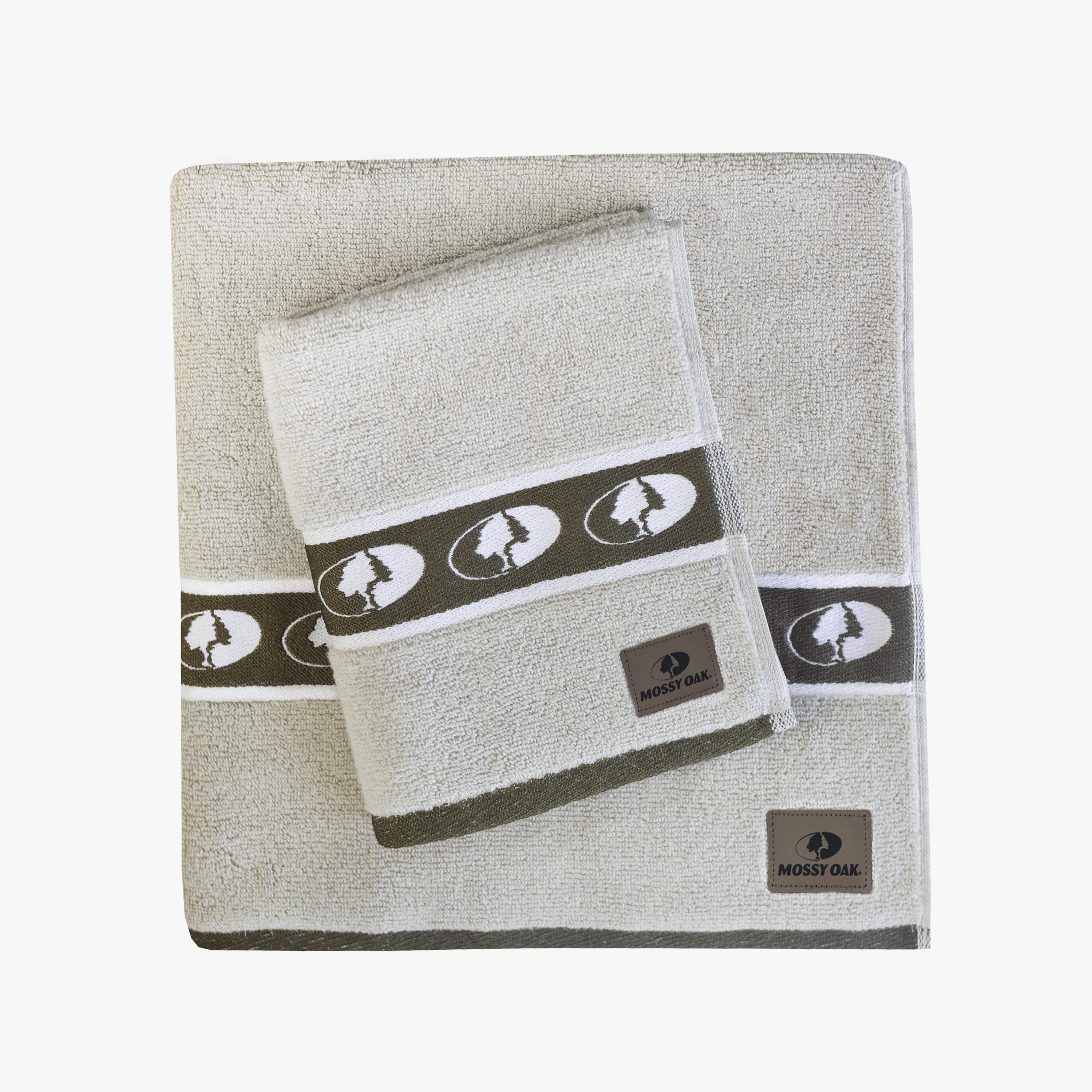 Mossy Oak 4-Piece Bath Set Jacquard Border, 2 Bath Towels (30x54") & 2 Hand Towels (16x26")