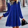 thumbnail image 2 of Sngxgn Womens Fall Spring Deep V Neck Ruffle Long Sleeve Print Mini Dress(Blue,M), 2 of 3