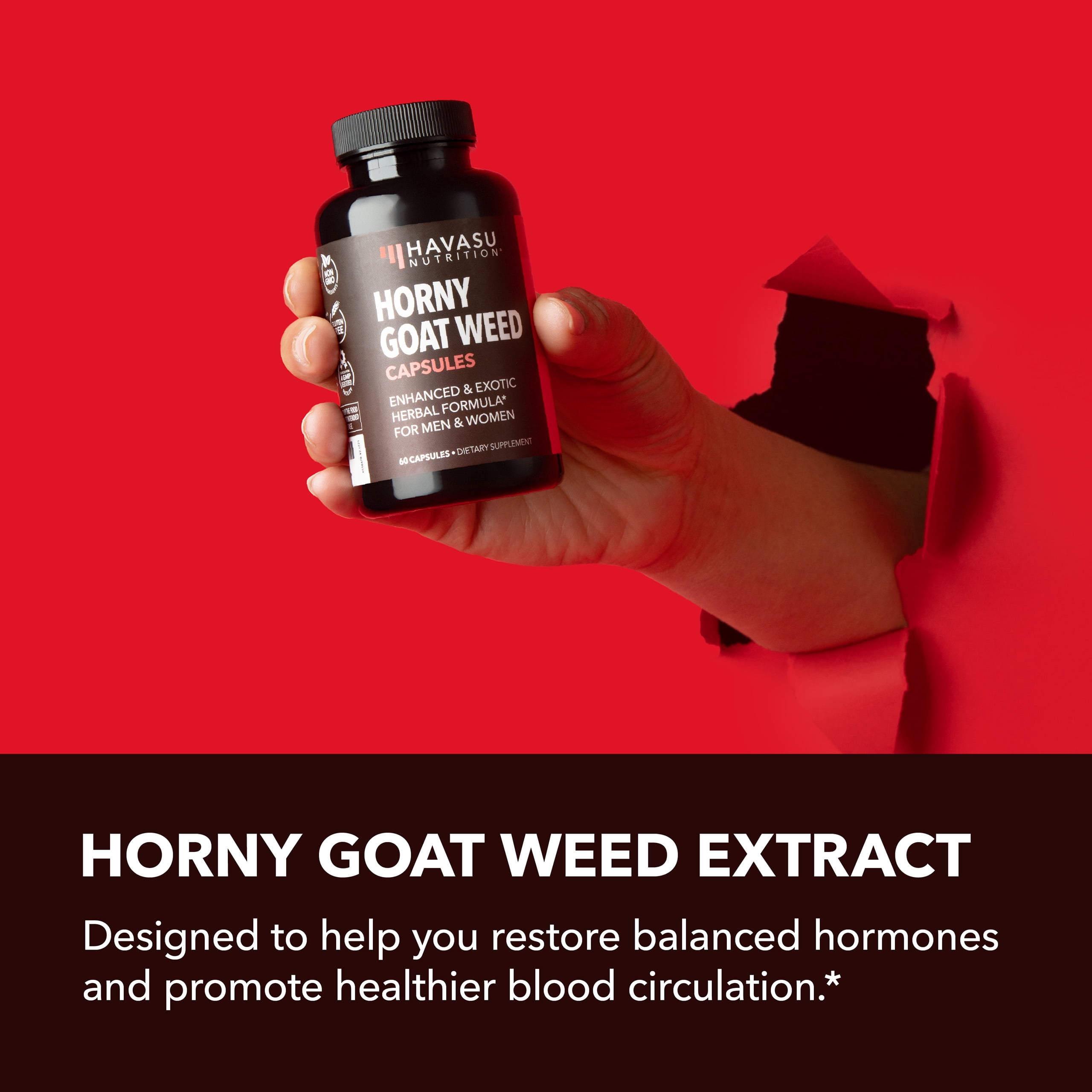 Havasu Nutrition Horny Goat Weed Supplement with Tongkat Ali for Men and Women, 120 Capsules
