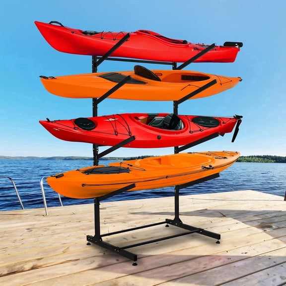 Sidasu Freestanding Kayak Storage Rack – Vertical 4-Tier Organizer for Kayaks, Canoes & Paddleboards, Heavy-Duty Indoor/Outdoor Stand with Protective Foam Padding