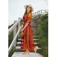 thumbnail image 2 of HAPPY BAY Women's Summer Relaxed Fit Caftan House Sleep Shirt Loungewear Dashiki Dresses for Women 2X-3X Sun, Orange, 2 of 6